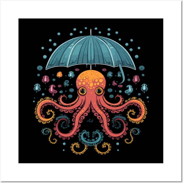 Octopus Rainy Day With Umbrella Wall Art by JH Mart